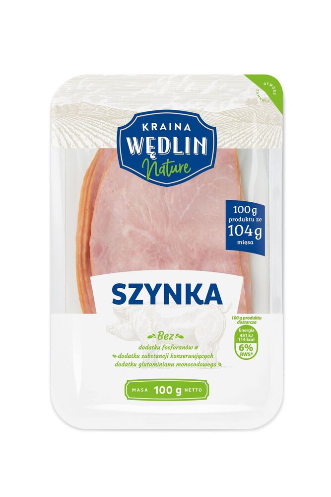 Kraina Wędlin Nature Szynka wędzona plastry 100 g. /szt.