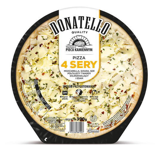 Donatello Pizza 4 sery (Mozzarella, Gouda, ser półtłusty twardy dojrzewający i Edam) 390 g. /szt.