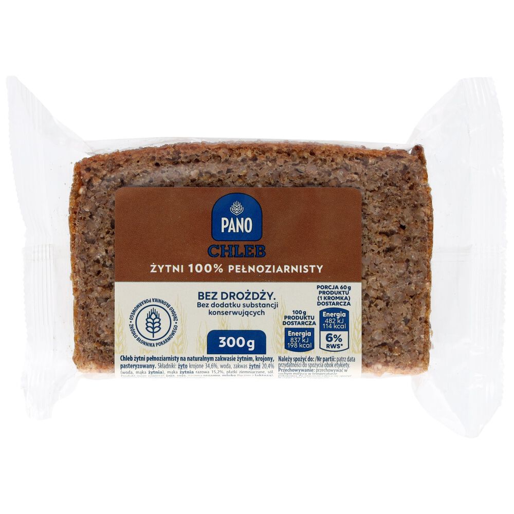 Pano Chleb żytni 100% pełnoziarnisty 300 g. /szt.
