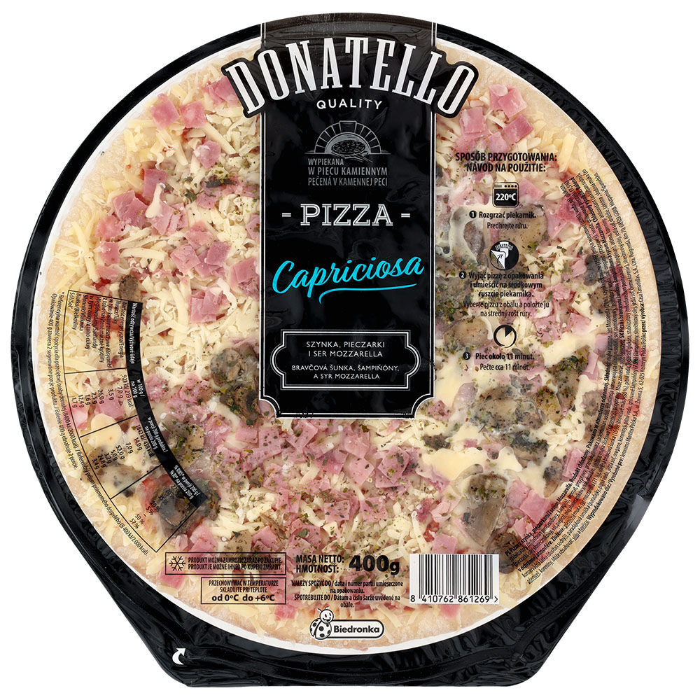 Donatello Pizza Capriciosa (szynka, pieczarki i ser Mozzarella) 400 g. /szt.