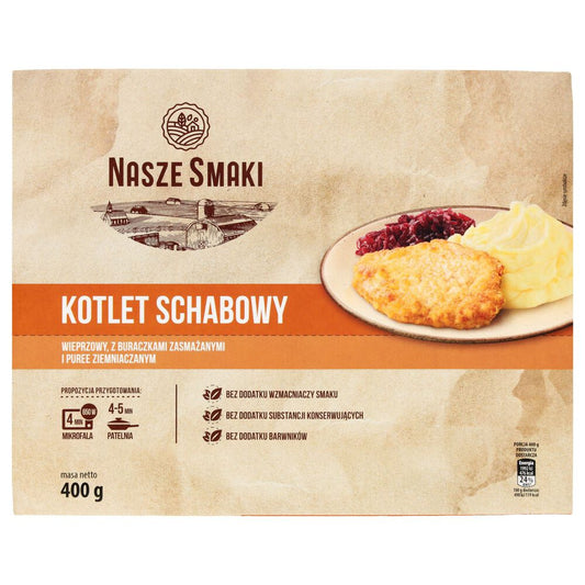 Nasze Smaki Kotlet schabowy wieprzowy z buraczkami zasmażanymi i puree ziemniaczanym 400 g. /szt.